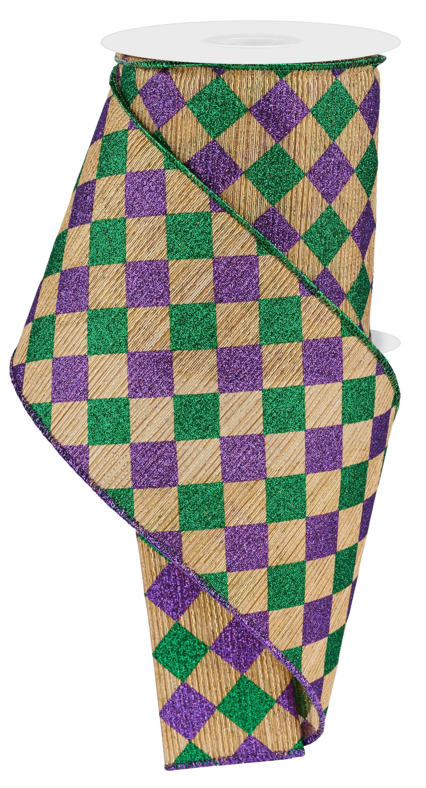 4" x 10yd Mardi Gras Glitter Diamond Check