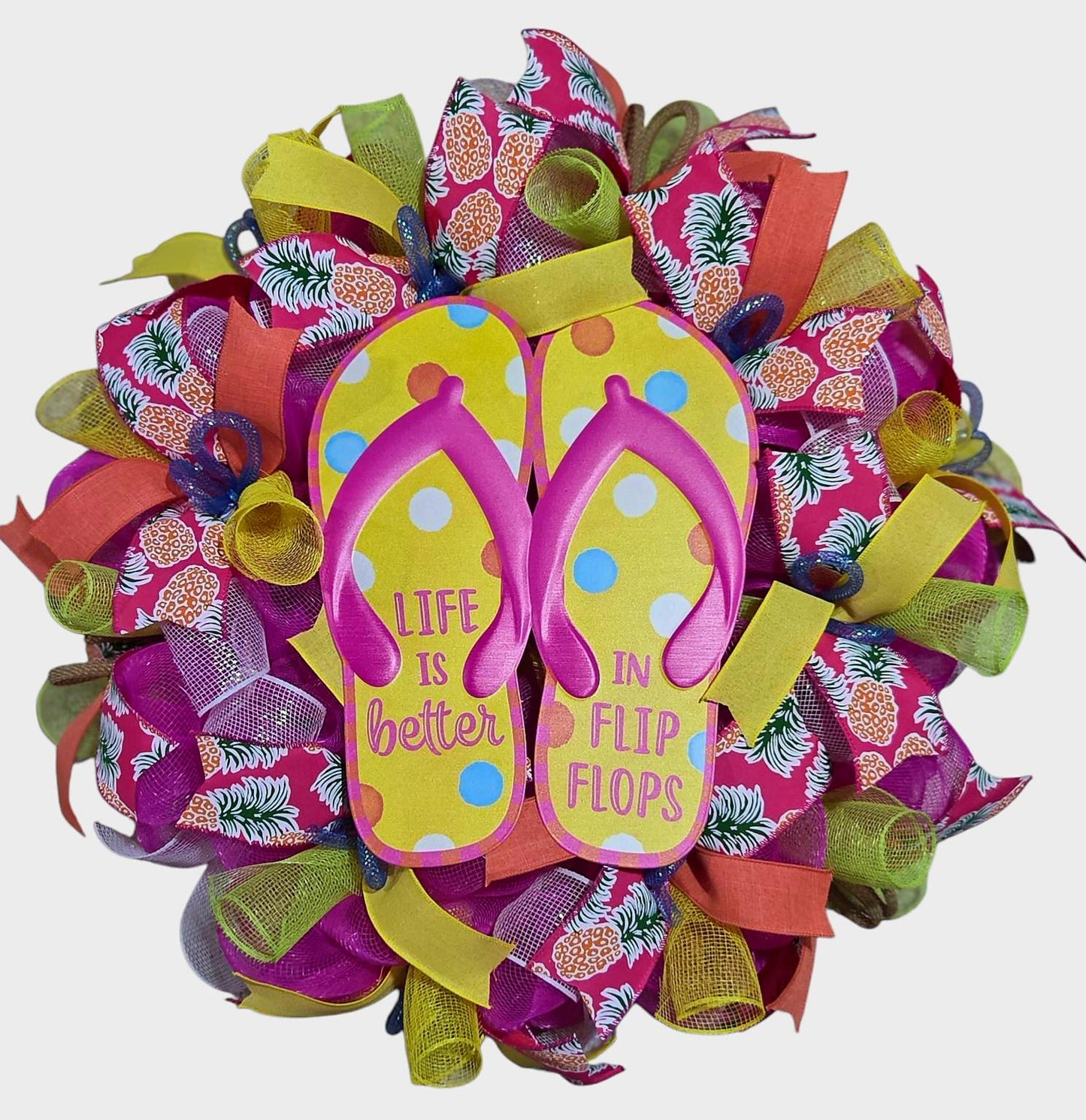 Summer wreath, flip flop wreath, hello wreath, welcome summer wreath, tropical wreath, summer wreaths, summer decor, door wreath summer