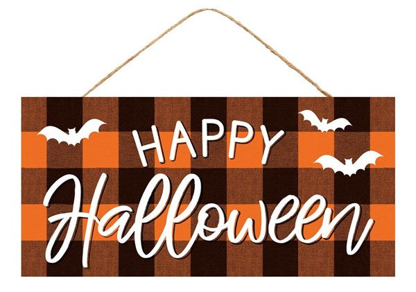 12.5 X 6" - ORANGE CHECK HAPPY HALLOWEEN SIGN