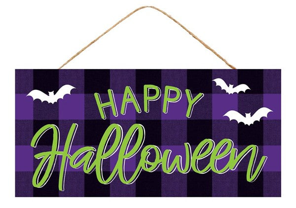 12.5 X 6" - PURPLE CHECK HAPPY HALLOWEEN SIGN