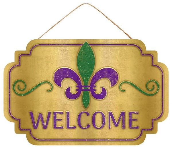 12.5" X 8" "WELCOME" FLEUR DE LIS SIGN