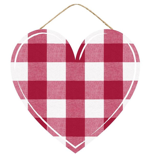 12" X 11.5" RED PLAID WOOD HEART