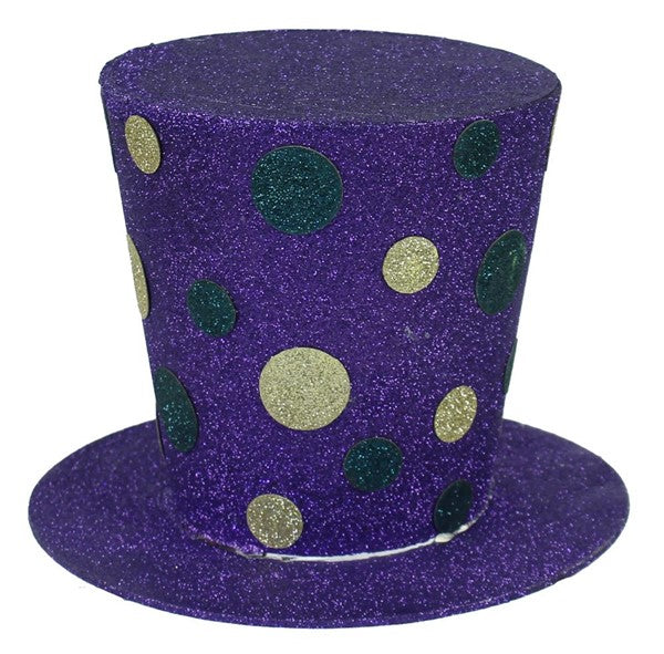 8.5" X 6" GLITTER DOTS MARDI GRAS TOP HAT