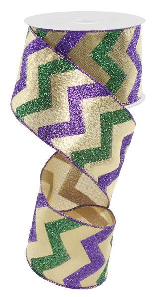 2.5" MARDI GRAS CHEVRON RIBBON - (10YDS)
