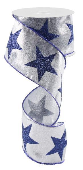 2.5" STARS ON SILVER RIBBON - (10YDS)