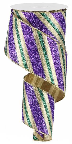 2.5" MARDI GRAS DIAGONAL STRIPE RIBBON - (10YDS)
