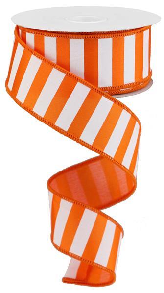 1.5" ORANGE/WHITE STRIPE RIBBON - (10YDS)