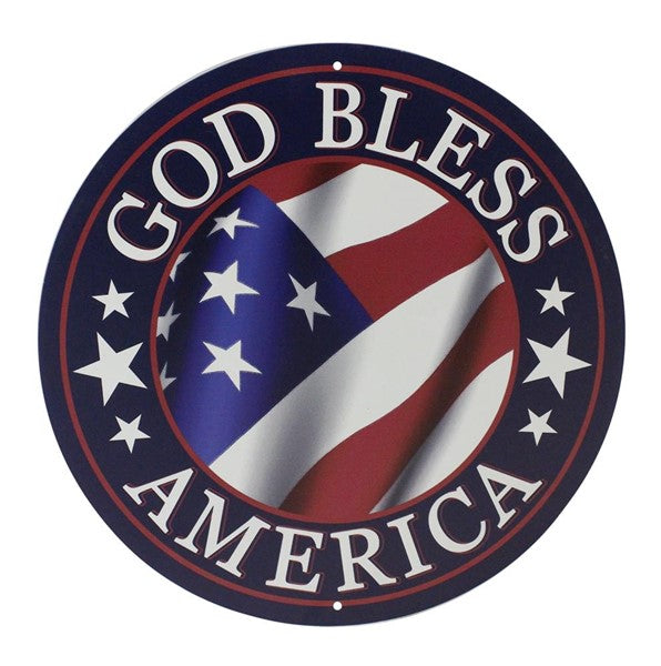 12" GOD BLESS AMERICA METAL SIGN (BLUE)
