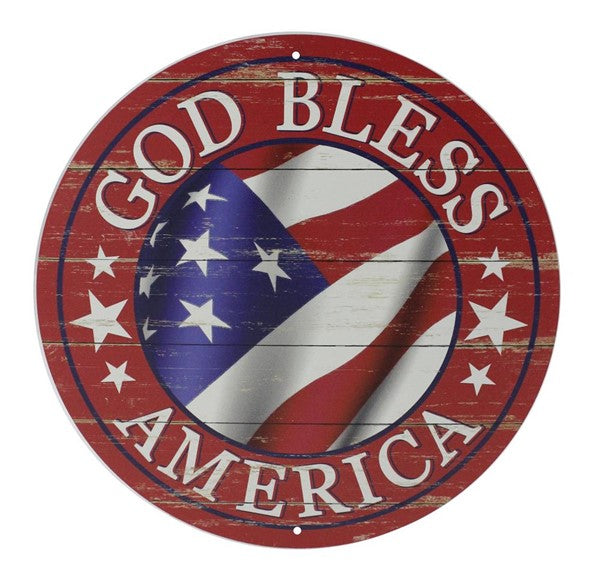 12" GOD BLESS AMERICA METAL SIGN (RED)