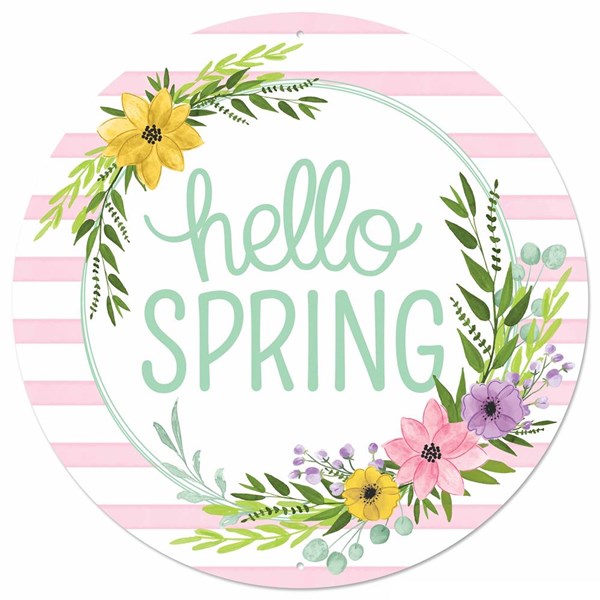 12"Dia Hello Spring Floral Wreath Sign