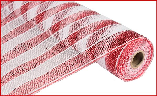 10" RED WHITE STRIPE METALLIC MESH- (10YDS)