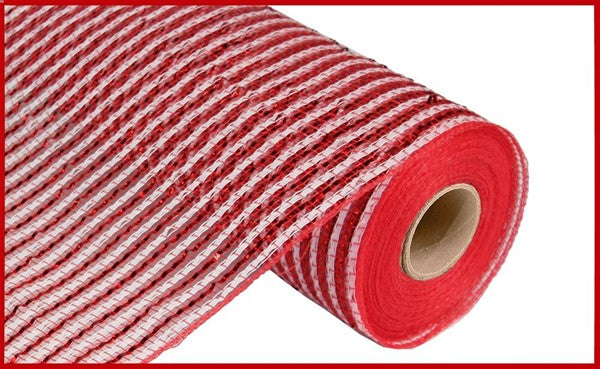 10" RED WHITE STRIPE FOIL MESH- (10YDS)