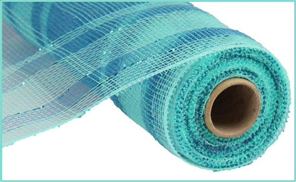 10" AQUA AND TURQUOISE CHECK FOIL MESH - (10YDS)