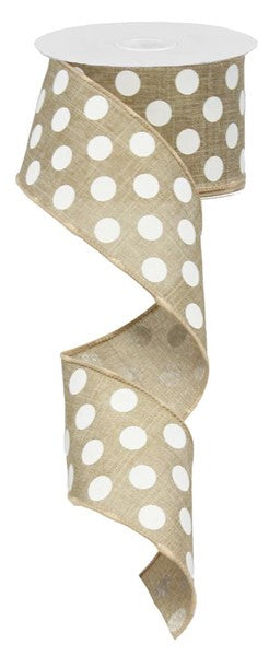 2.5" TAN MEDIUM POLKA DOT RIBBON- (10YDS)