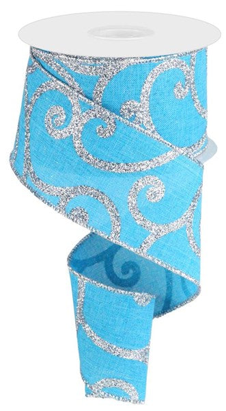 2.5" X 10YDS - BLUE AND SILVER BOLD SCROLL