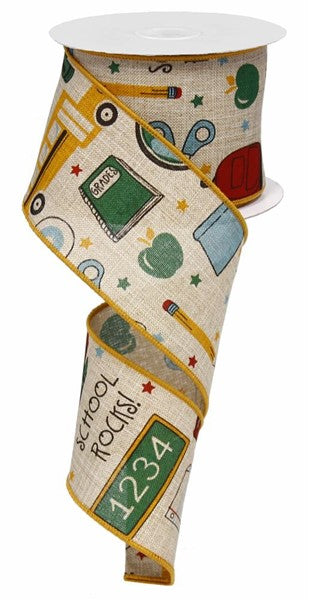 2.5" SCHOOL ROCKS NATURAL/MULTI ON ROYAL -10YDS