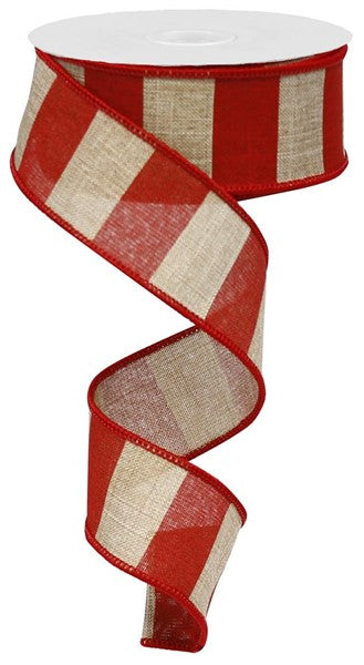 1.5" RED AND TAN STRIPE RIBBON- (10YDS)