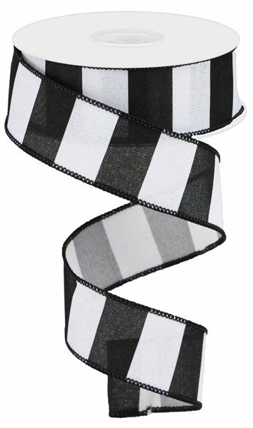 1.5" BLACK/WHITE BOLD STRIPE RIBBON - (10YDS)