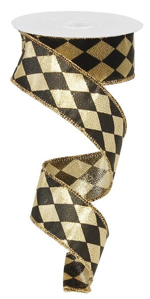 1.5" BLACK AND GOLD HARLEQUIN - 10YDS