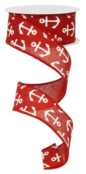 1.5" RED ANCHOR RIBBON- (10YDS)