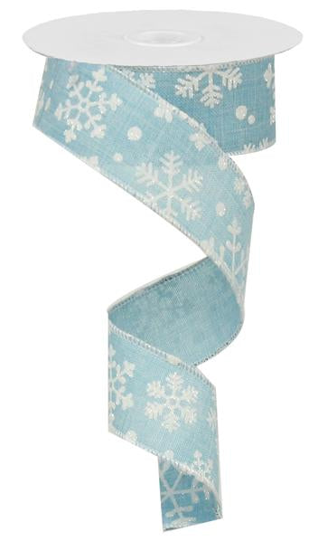 1.5" X 10YDS - LIGHT BLUE SNOWFLAKE RIBBON
