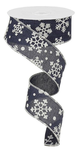 1.5" X 10YDS - NAVY SNOWFLAKE RIBBON