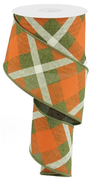 2.5" ORANGE/FERN/CREAM CROSS PLAID RIBBON - (10YDS)
