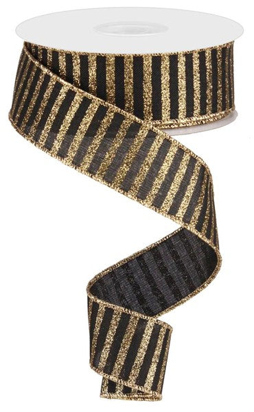 1.5" BLACK AND GOLD STRIPE - 10YDS