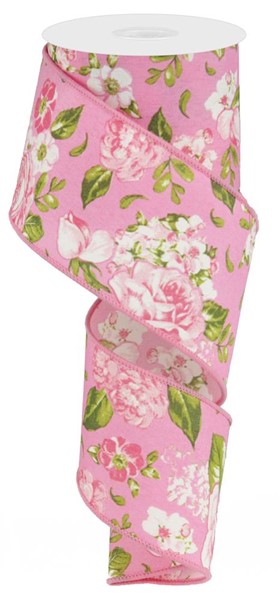 2.5" PINK FLORAL RIBBON- (10YDS)
