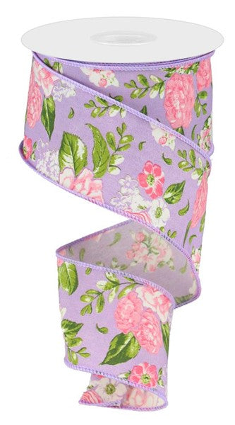 2.5" LAVENDER FLORAL RIBBON- (10YDS)