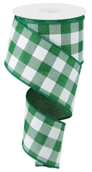 2.5" X 10YDS - EMERALD/WHITE STRIPED CHECK RIBBON