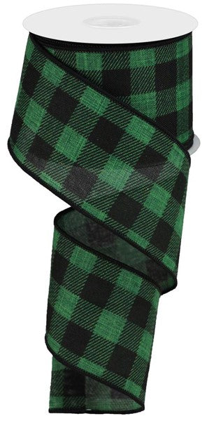2.5" EMERALD AND BLACK STRIPED CHECK RIBBON - (10YDS)