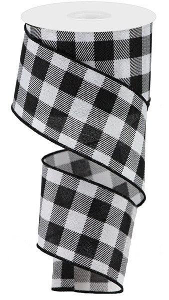 2.5" BLACK/WHITE LARGE STRIPE CHECK PLAID RIBBON - (10YDS)