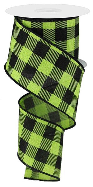 2.5" LIME AND BLACK STRIPED CHECK RIBBON - (10YDS)