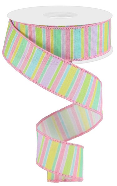 1.5" PASTEL HORIZONTAL STRIPE ON ROYAL -(10YDS)