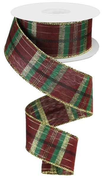 1.5" X 10YDS - METALLIC PLAID - Burg/Green/Black/Met Gold