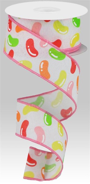 1.5" X 10YDS - JELLY BEANS ON ROYAL PINK EDGE