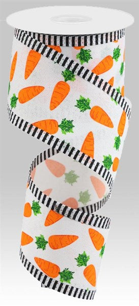 2.5" X 10YDS - CARROTS ON WHITE WITH THIN STRIPE EDGE