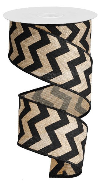 2.5" BLACK/BEIGE CHEVRON RIBBON - (10YDS)