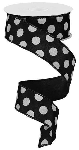 1.5" BLACK MEDIUM POLKA DOT RIBBON - (10YDS)