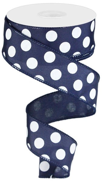 1.5" NAVY BLUE POLKA DOT RIBBON - (10YDS)
