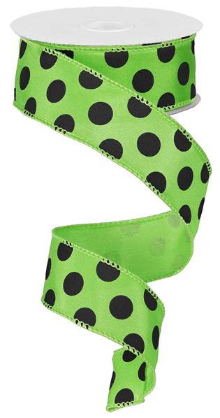 1.5" LIME GREEN/BLACK MED POLKA DOT (10YDS)