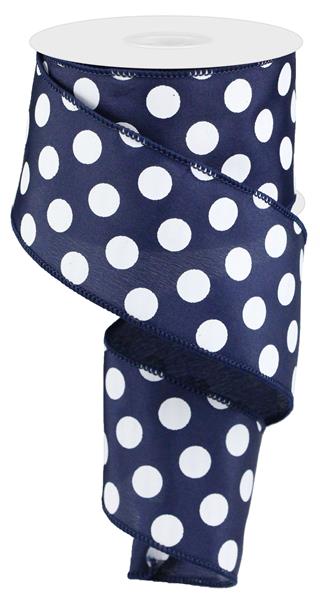 2.5" NAVY BLUE POLKA DOT RIBBON - (10YDS)