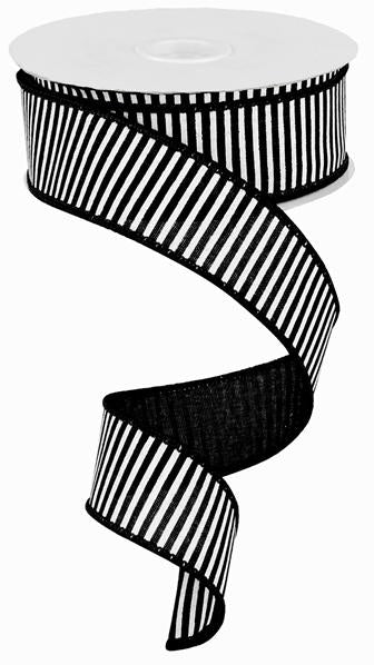 1.5" BLACK/WHITE PINSTRIPE RIBBON - (10YDS)