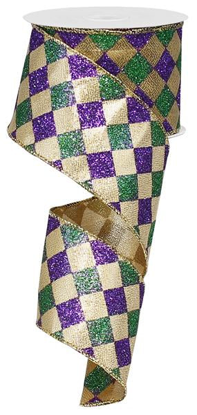 2.5" MARDI GRAS HARLEQUIN RIBBON - (10YDS)