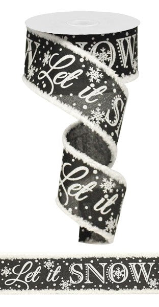 2.5" X 10YDS - BLACK LET IT SNOW RIBBON WITH SNOW EDGE