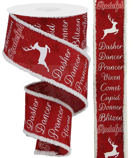 2.5" X 10YDS - REINDEER NAMES ON ROYAL WITH DRIFT EDGE
