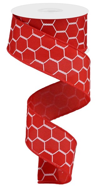 1.5" RED CHICKEN WIRE RIBBON - 10YDS