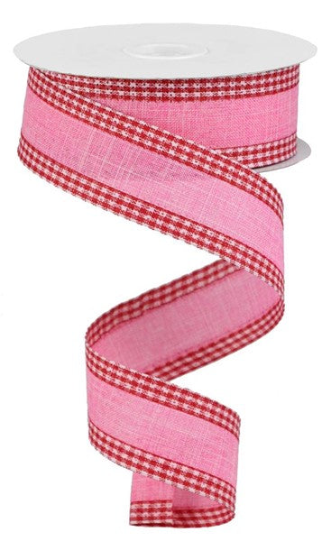 1.5" X 10YDS -PINK ROYAL WITH RED GINGHAM EDGE RIBBON