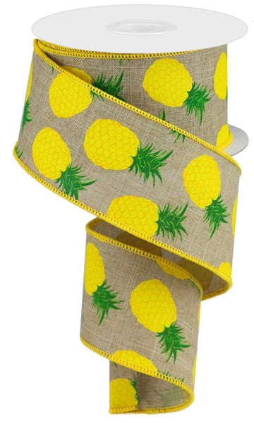 2.5" PINEAPPLE PRINT RIBBON BEIGE - (10YDS)